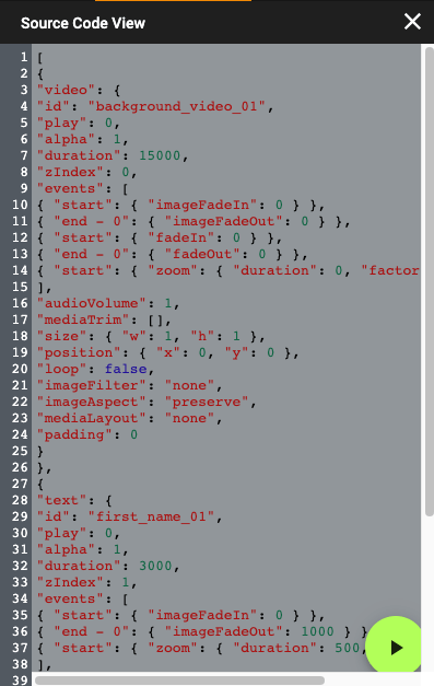 This is an screenshot of a JSON script to create a personalized video template using Pirsonal Scriot