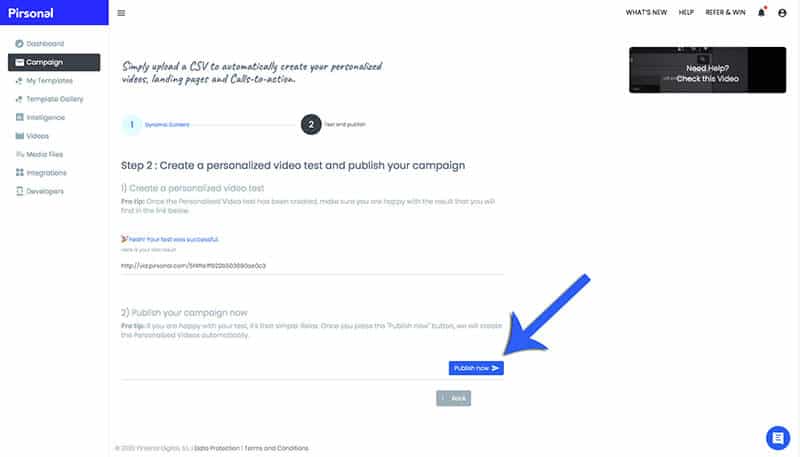 Publish A Personalized Video Campaign With Pirsonal