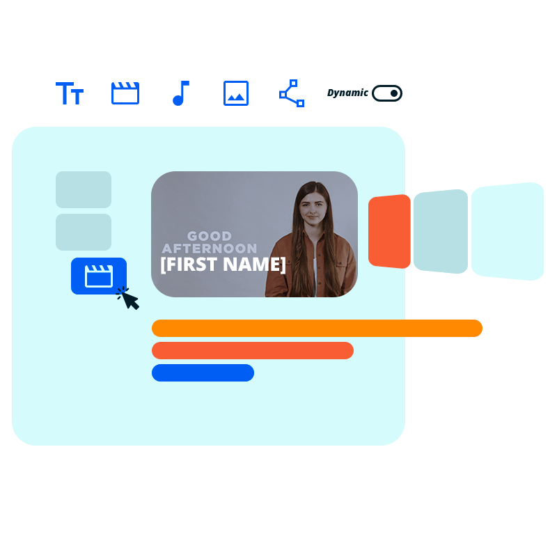 The image shows how Pirsonal's video tool to create dynamic video templates works.